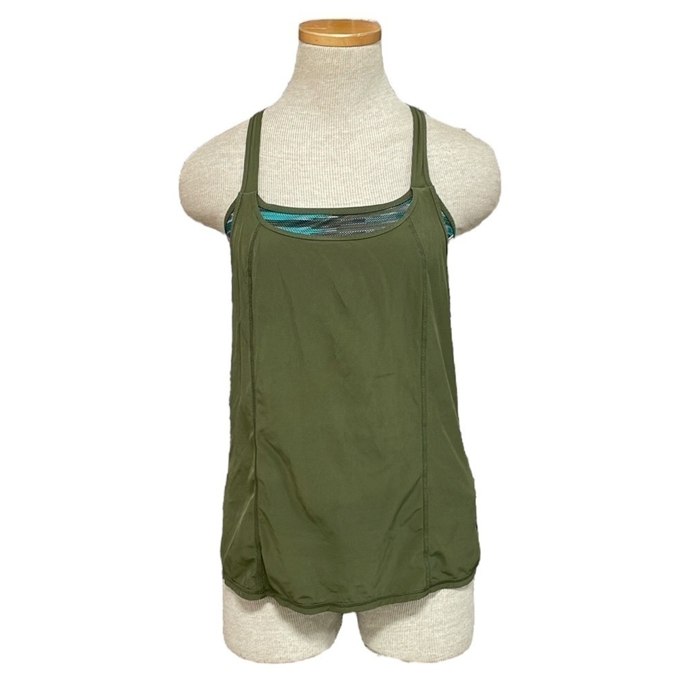 Prana Tank Top Women's X Small Green Built in Bra Athletic Racer Back Top